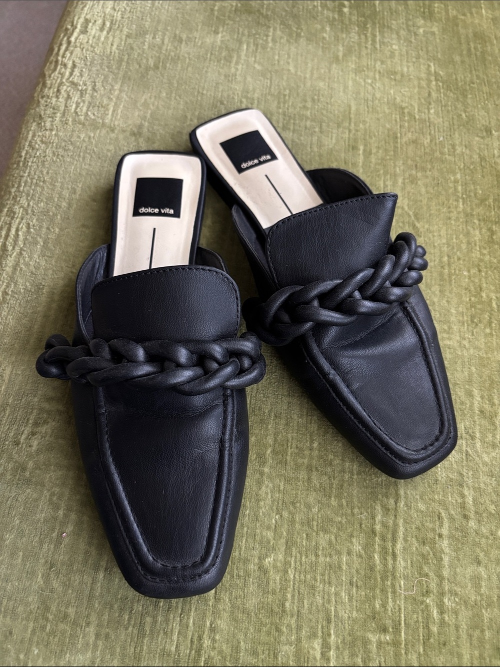 Size 8 Dolce Vita Black Braided Leather Slip-On Loafers